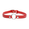 Fiery Pet Leather Choker w Silver Ring Red