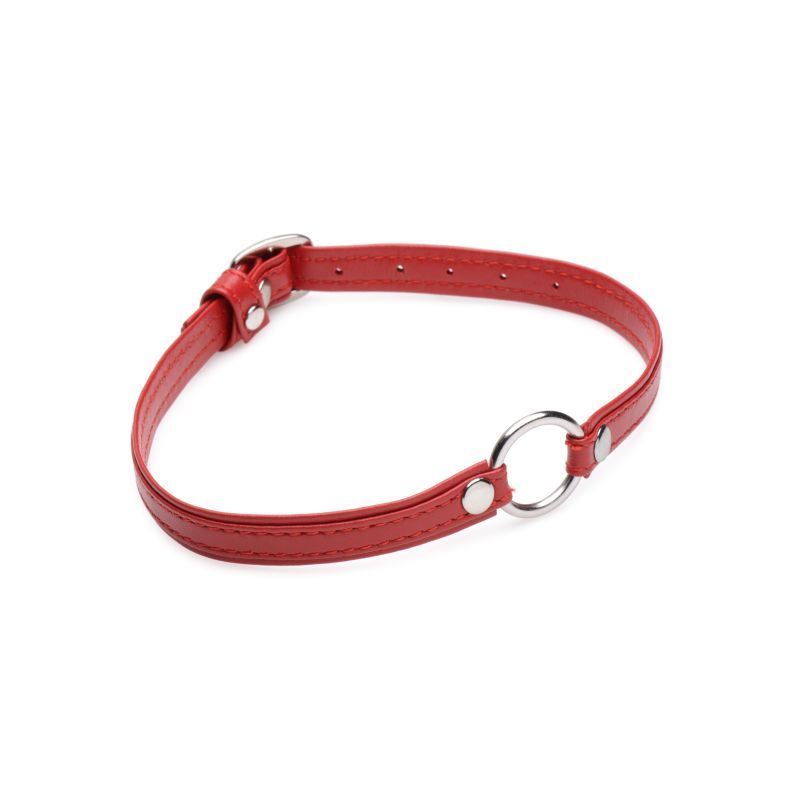 Fiery Pet Leather Choker w Silver Ring Red