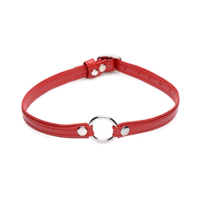 Fiery Pet Leather Choker w Silver Ring Red