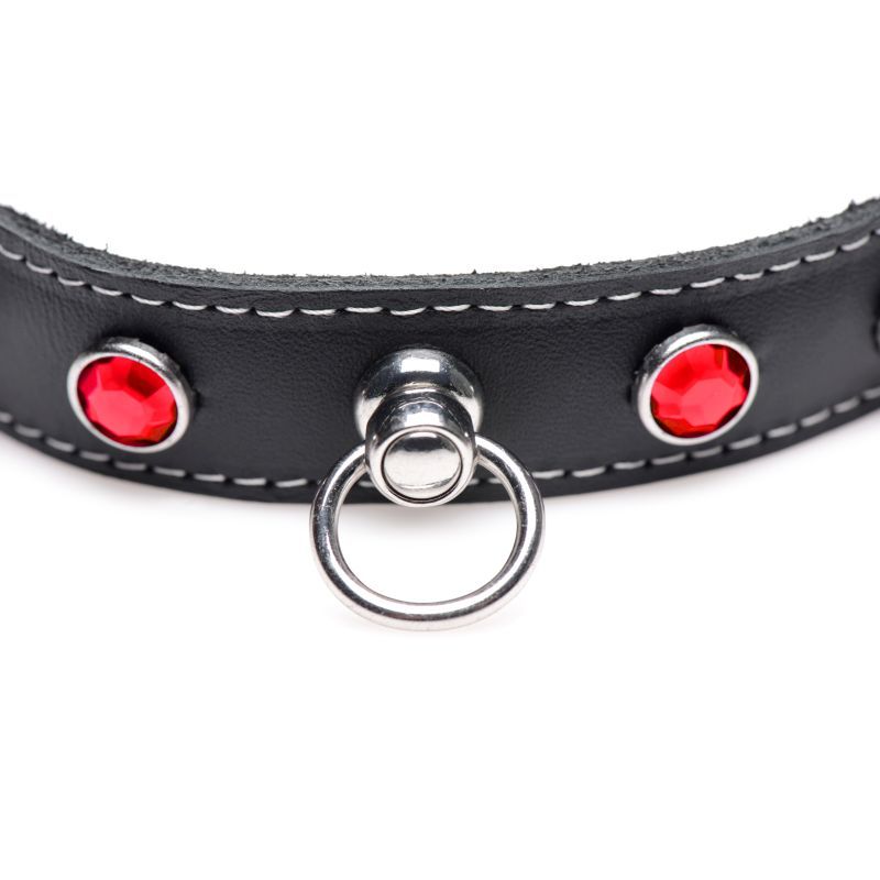 Bling Vixen Leather Choker w Red Rhinestones