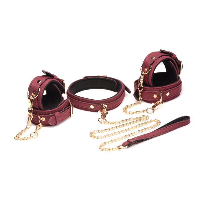 6 Pc Velvet Bondage Set Burgundy