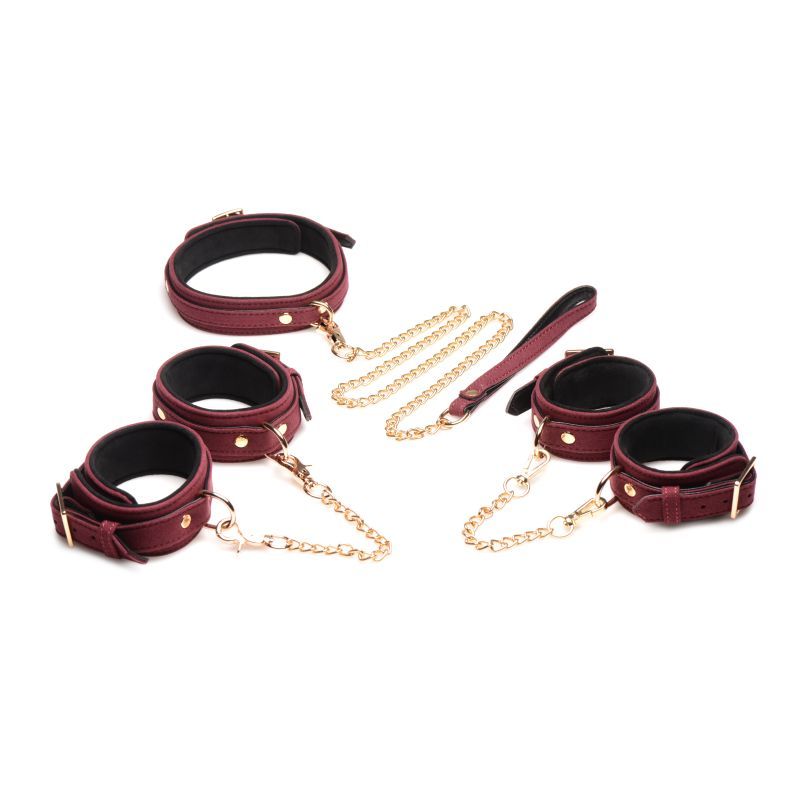 6 Pc Velvet Bondage Set Burgundy