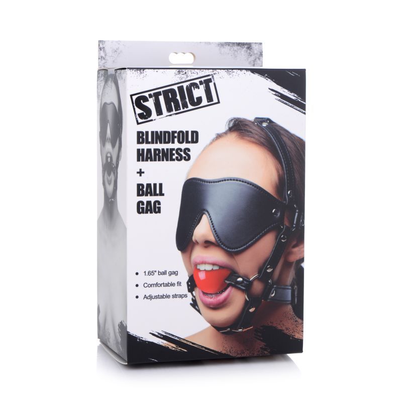 Blindfold Harness w Ball Gag-AG696-BLK