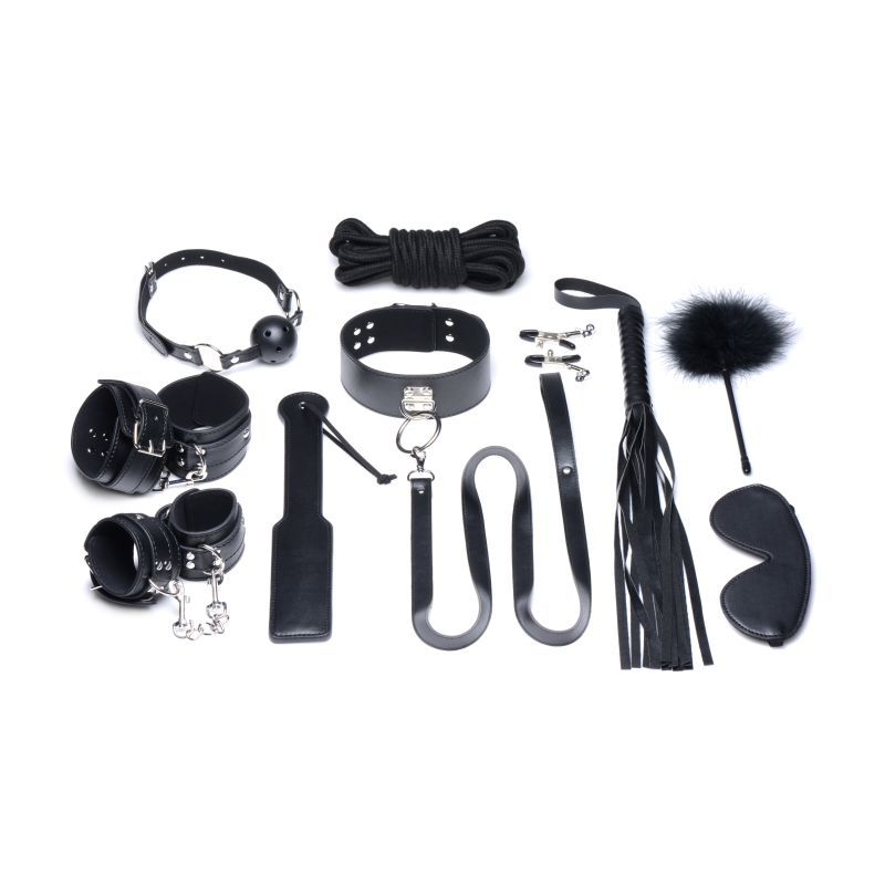 Deluxe 10 Pc Bondage Set Black-AG728-BLK