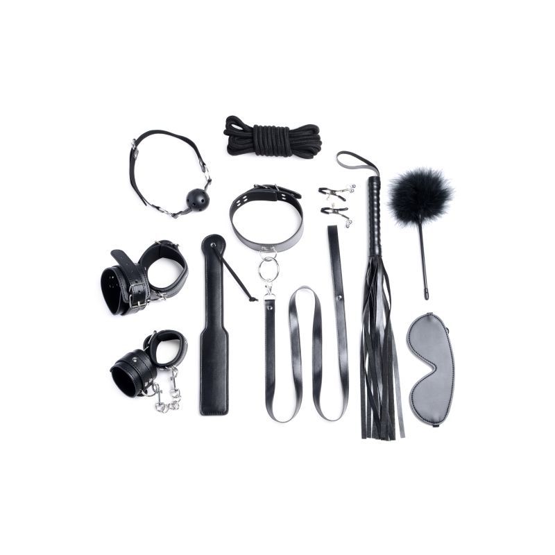 Deluxe 10 Pc Bondage Set Black-AG728-BLK