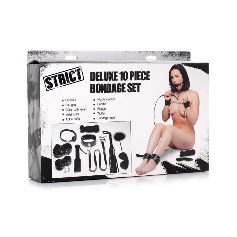 Deluxe 10 Pc Bondage Set Black-AG728-BLK