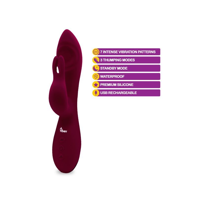 Viben Pzazz Rechargeable Thumping Rabbit Ruby