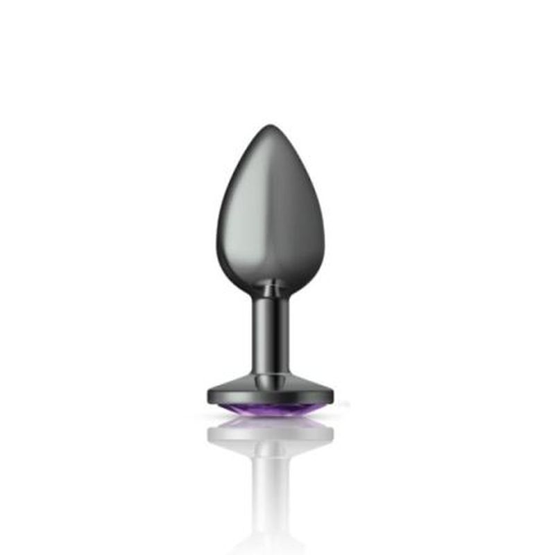 Cheeky Charms Gunmetal Round Butt Plug w Purple Jewel Small