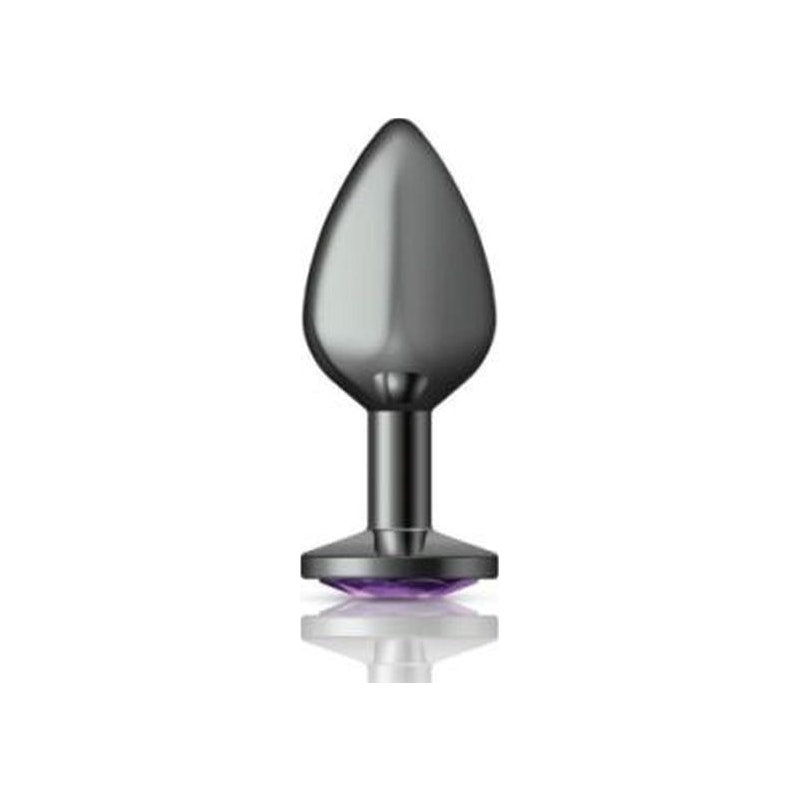 Cheeky Charms Gunmetal Round Butt Plug w Purple Jewel Medium