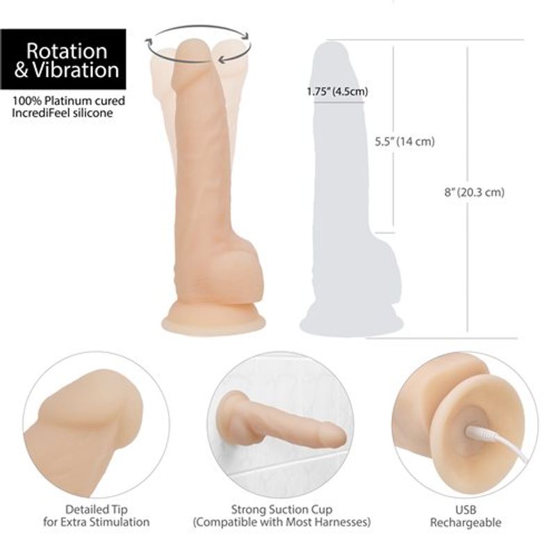 Rotating 8in Vibrating Dildo w Remote Vanilla