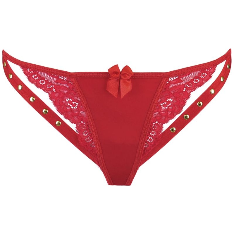 Microfiber and Lace G-String with Studs Red