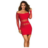 Off The Shoulder Mesh Panel Dress Red