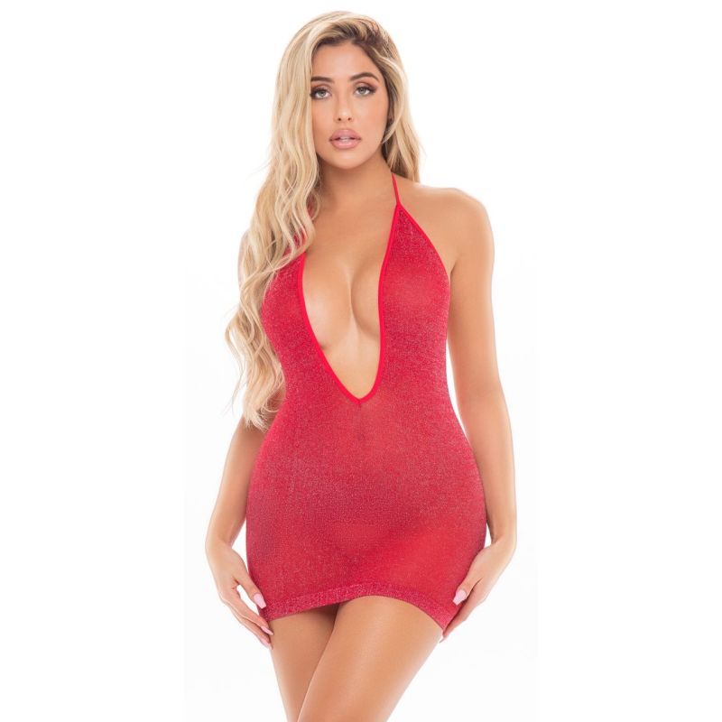 Love Bite Plunge Halter Dress Red