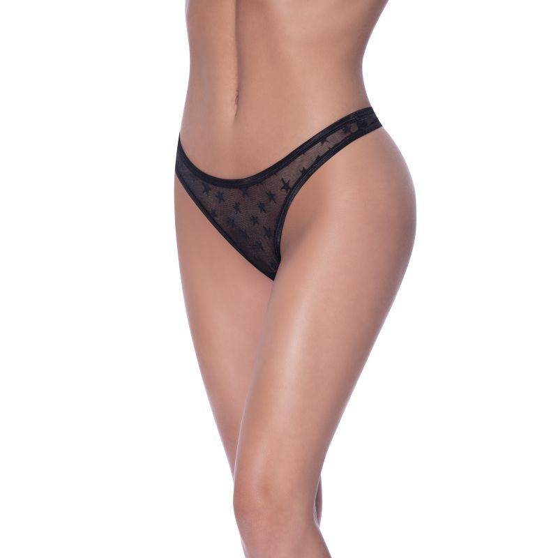 High Waist Micro Star Thong Black