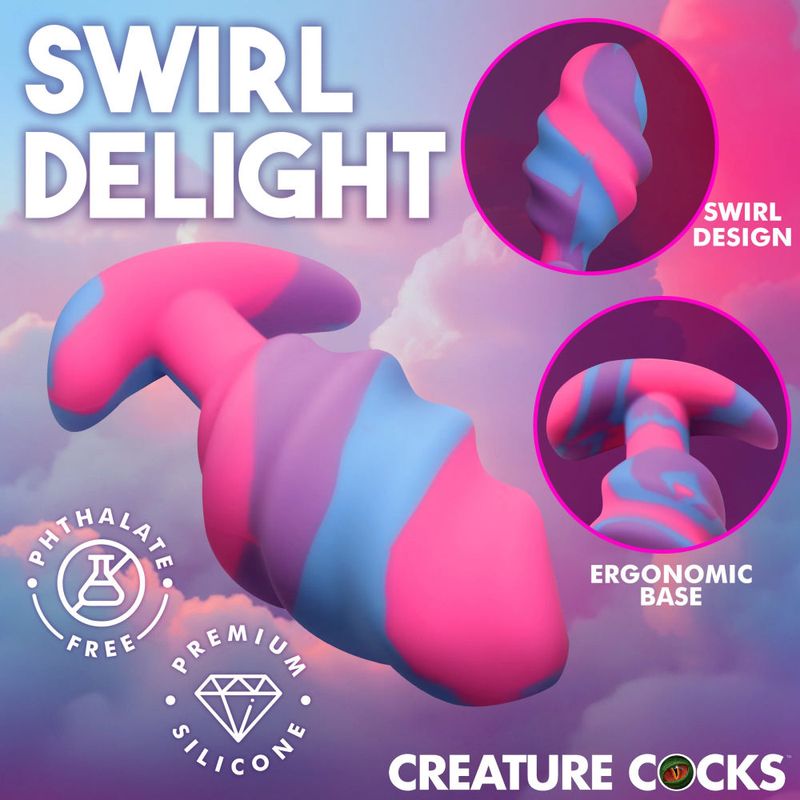 Unicorn Swirl Silicone Butt Plug Large-AH706-L