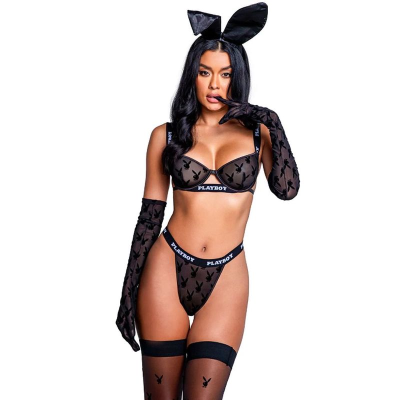 Playboy Noir Lingerie 2 Pc Set Black-PBLI112-BLK-M