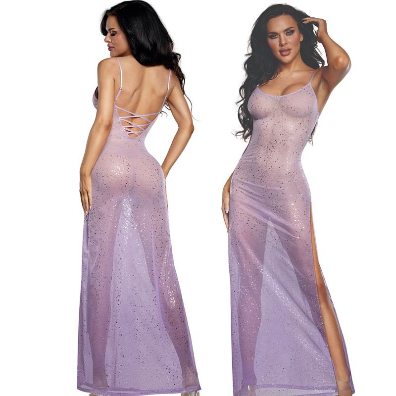 DreamGirl Ombre Glitter Mesh Gown Lilac-13924-LIL-S/M