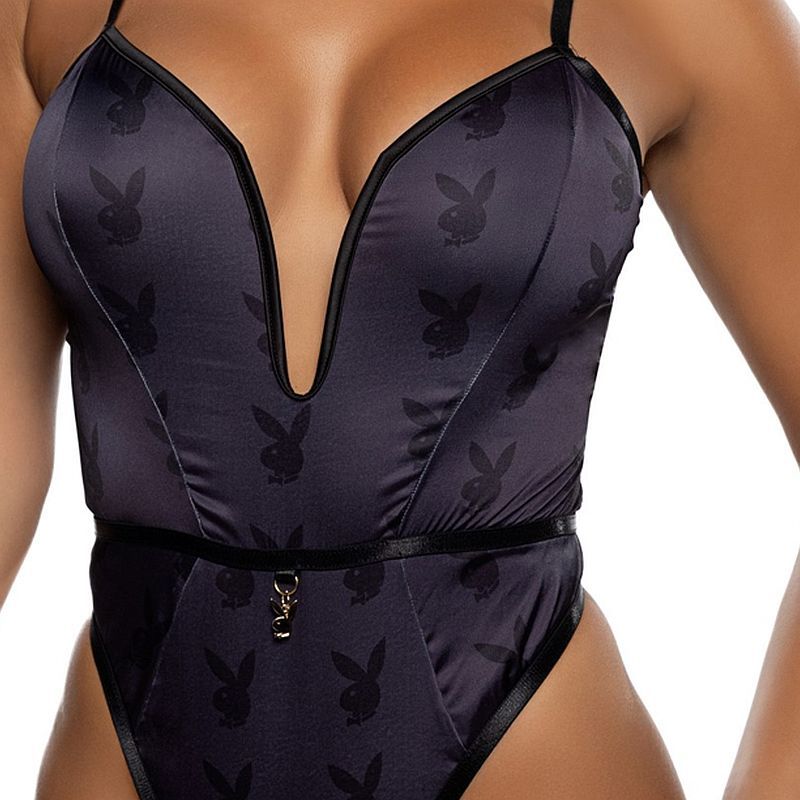 Playboy Blackout Bunny Romper Black-PBLI181-BLK-XS