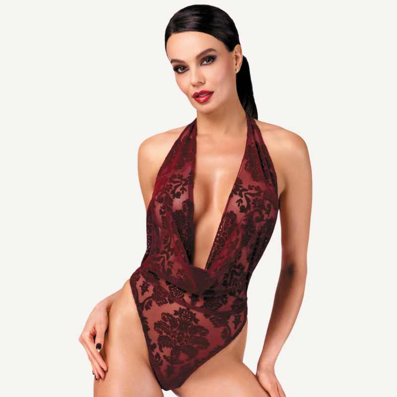 Kink Royal Draped Plunge Bodysuit Red-F386-RED-XS