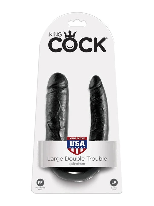 King Cock U-shaped Large Double Trouble - Black Large Double Penetrator Dong