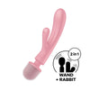 Satisfyer Triple Lover - Pink USB Rechargeable Rabbit Vibrator and Massage Wand - 4018218