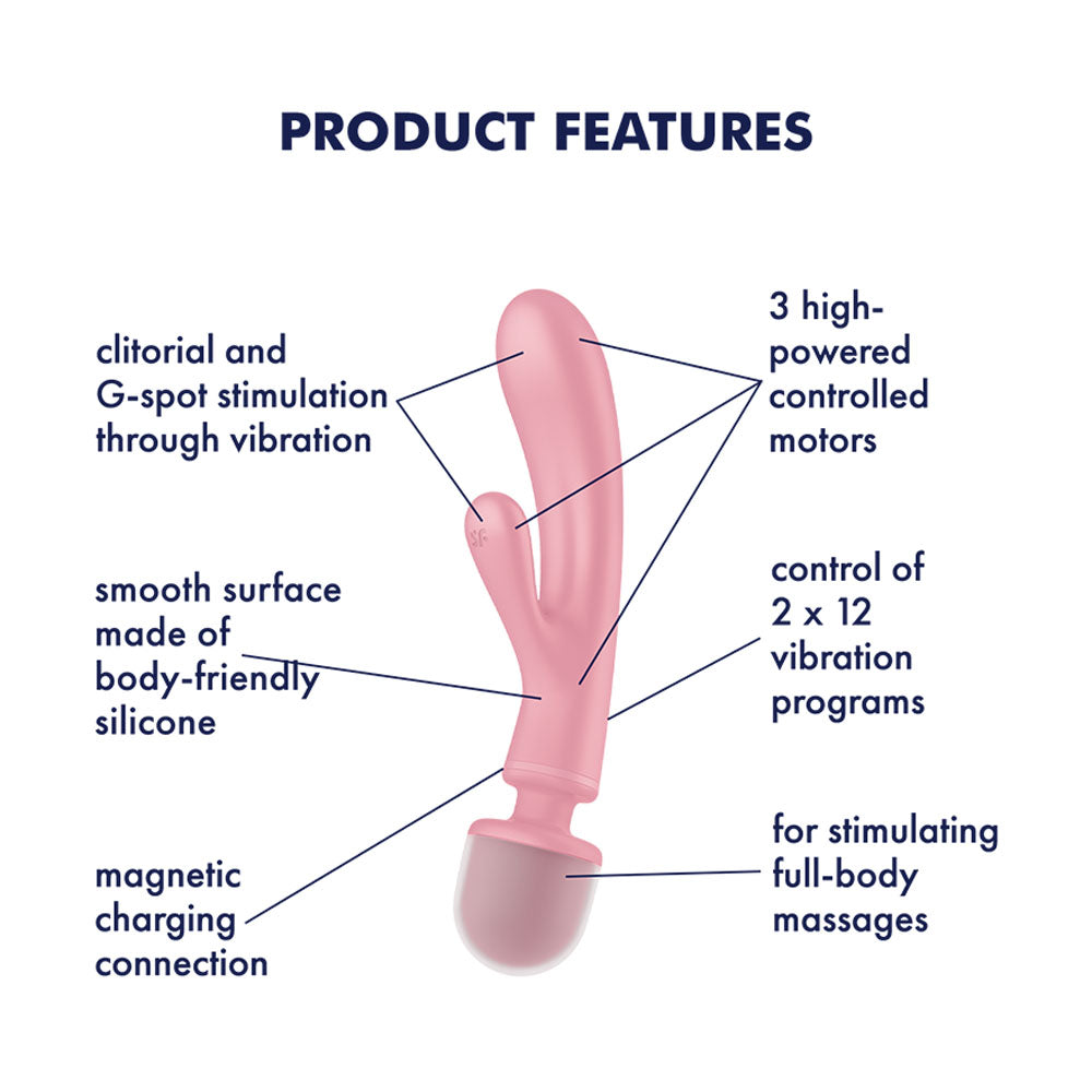Satisfyer Triple Lover - Pink USB Rechargeable Rabbit Vibrator and Massage Wand - 4018218