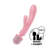 Satisfyer Triple Lover - Pink USB Rechargeable Rabbit Vibrator and Massage Wand-4018218