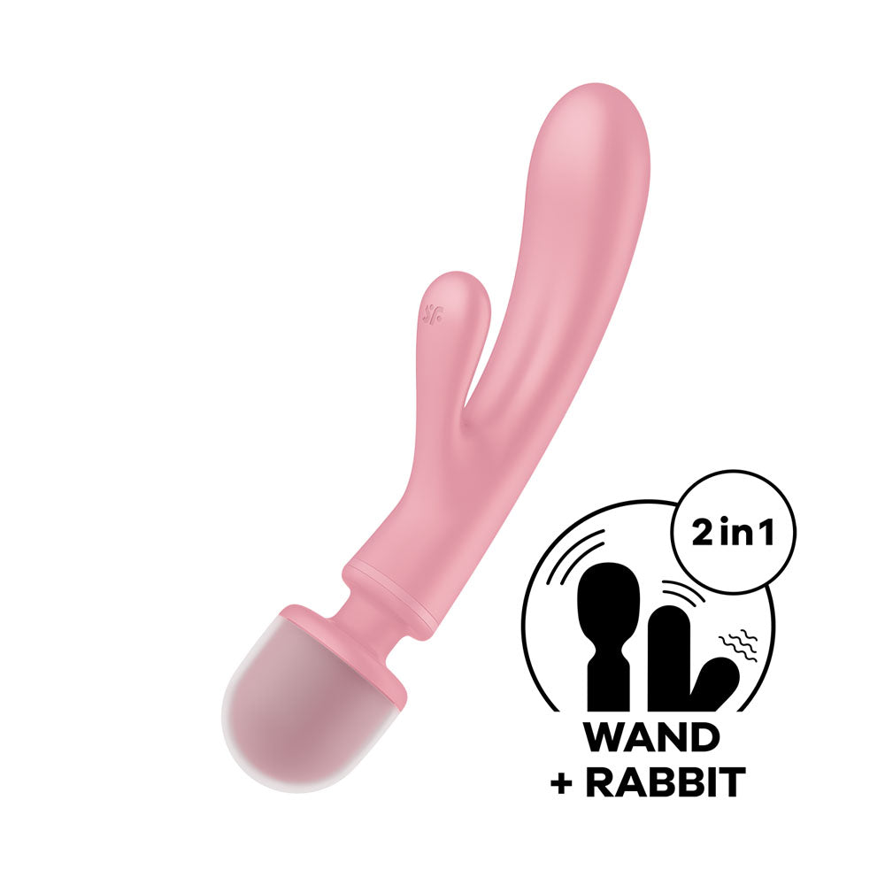 Satisfyer Triple Lover - Pink USB Rechargeable Rabbit Vibrator and Massage Wand-4018218