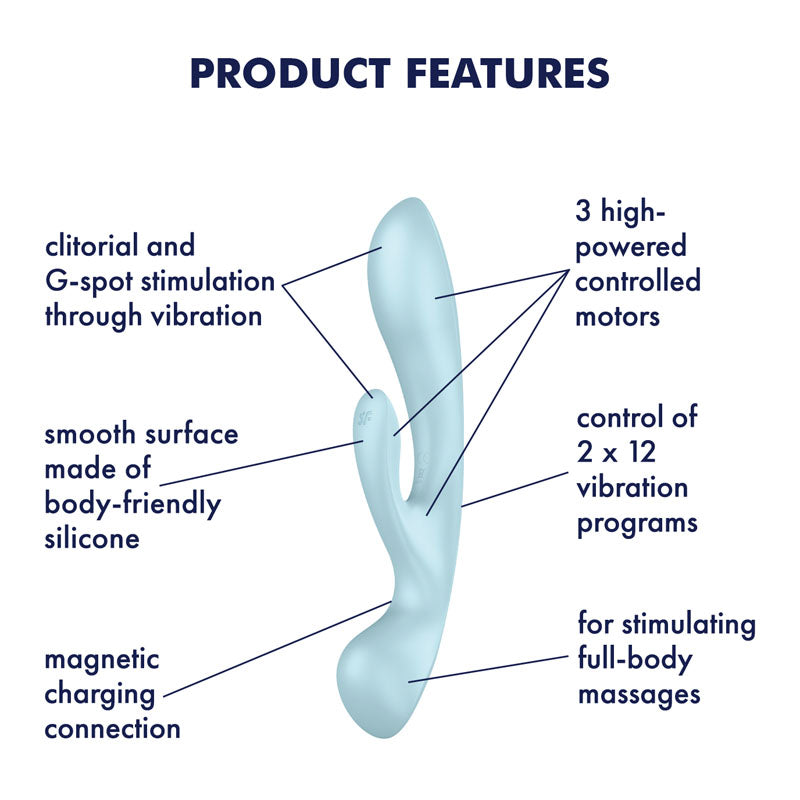 Satisfyer Triple Oh - Light Blue USB Rechargeable Rabbit Vibrator-4018225