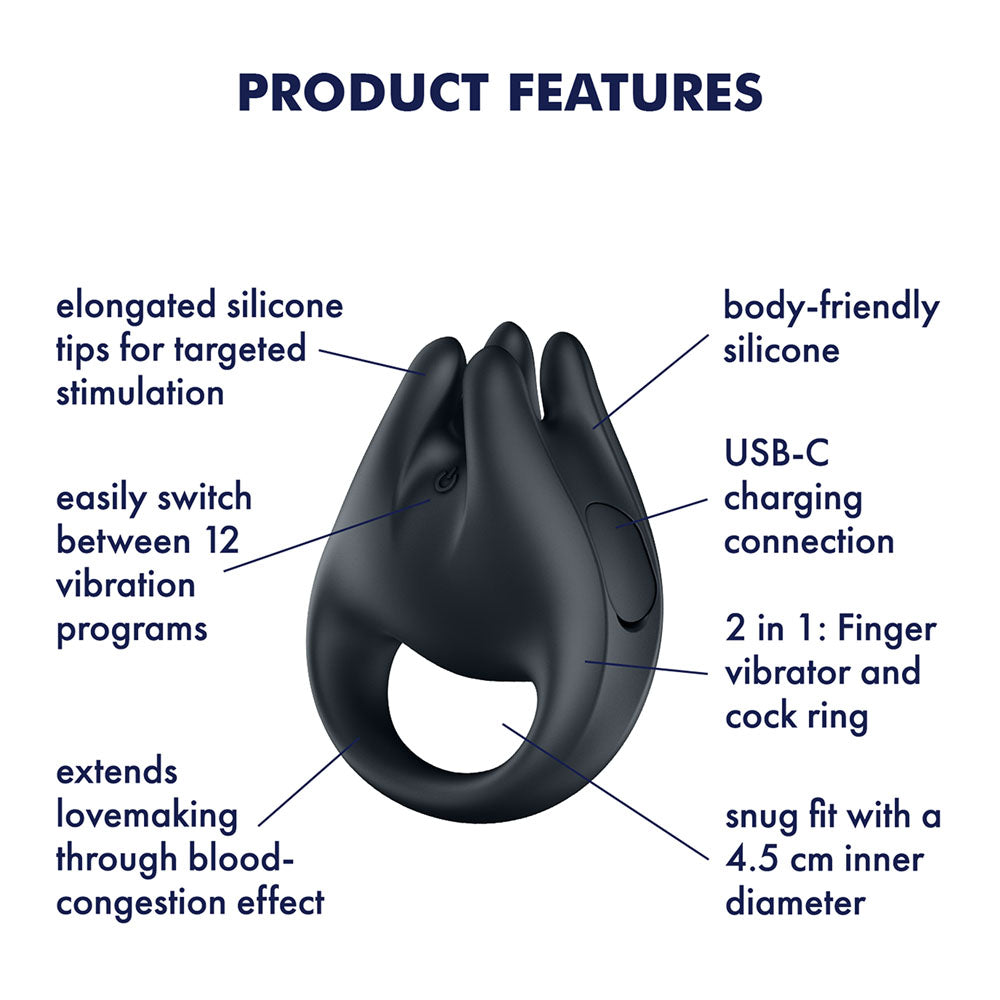 Satisfyer Perfect Pair 1 - Black USB-C Rechargeable Vibrating Couples Ring - 4043739