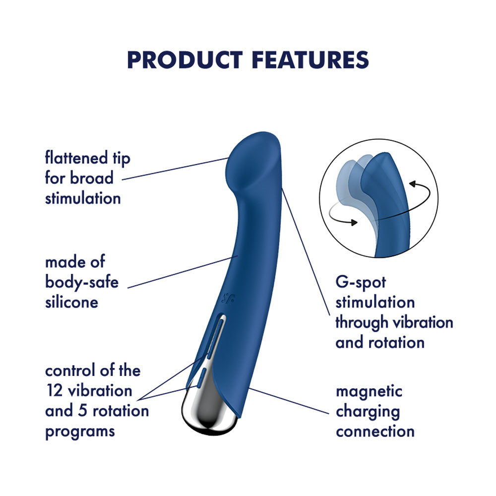 Satisfyer Spinning G-Spot 1 - Blue - Blue 16.5 cm USB Rechargeable Rotating Vibrator-4048765