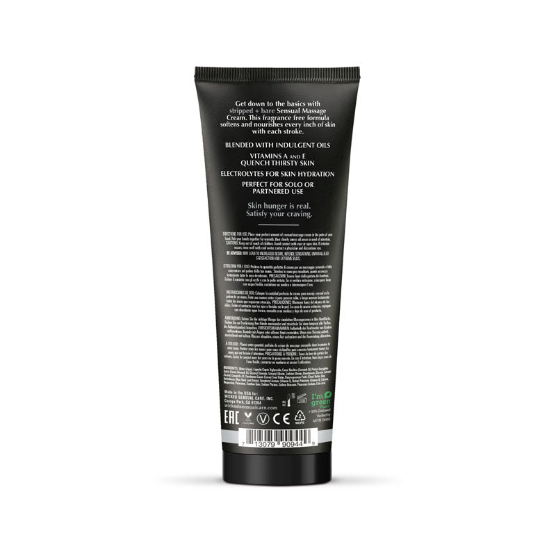 Wicked STRIPPED + BARE Sensual Massage Cream - Unscented Massage Cream - 120 ml Tube-90944