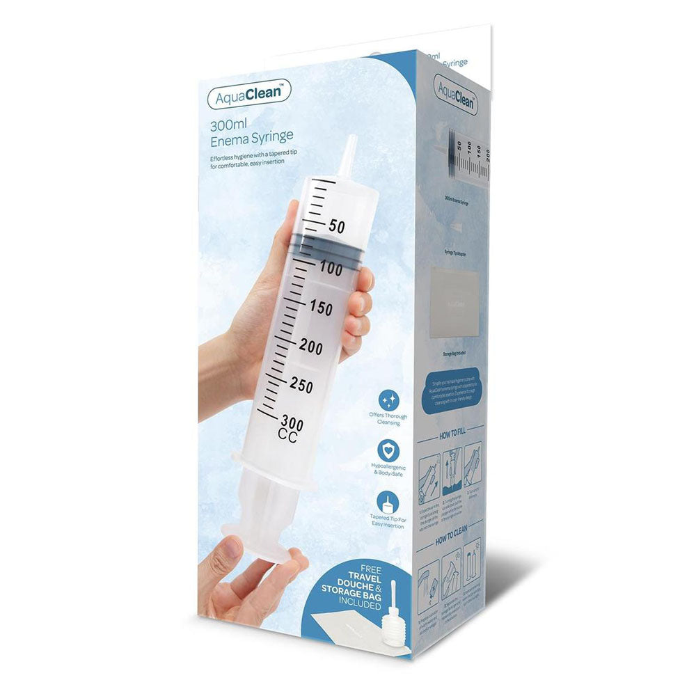 AquaClean 300ml Enema Syringe - 300 ml Capacity with Free Travel Douche Included-AC112