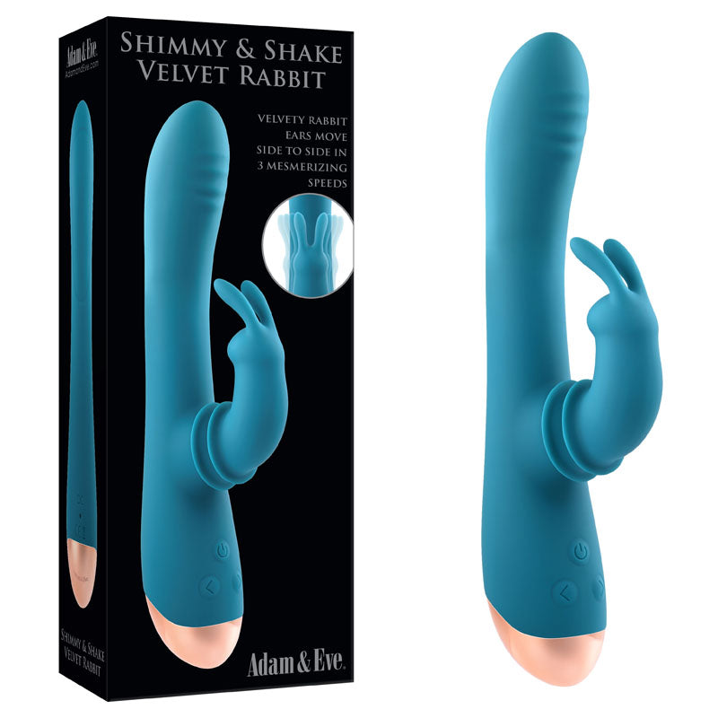 Adam & Eve SHIMMY & SHAKE VELVET RABBIT - Blue 22.4 cm USB Rechargeable Rabbit Vibrator-AE-BL-0013-2