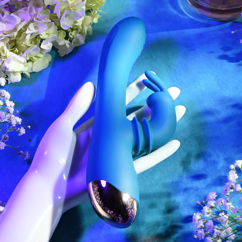 Adam & Eve SHIMMY & SHAKE VELVET RABBIT - Blue 22.4 cm USB Rechargeable Rabbit Vibrator-AE-BL-0013-2