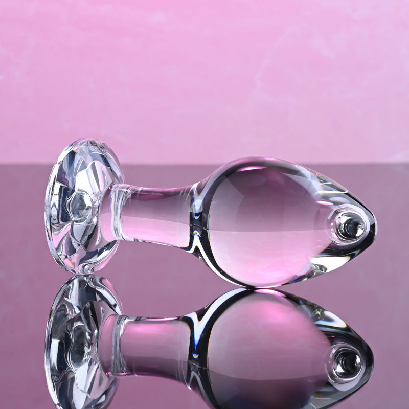 Adam & Eve PINK GEM GLASS PLUG MEDIUM - Clear Glass 8.7 cm Butt Plug with Pink Gem Base-AE-WF-1140-2