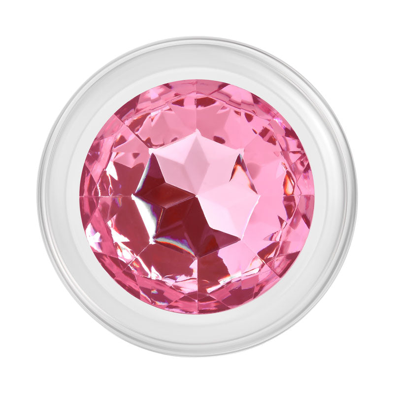 Adam & Eve PINK GEM GLASS PLUG MEDIUM - Clear Glass 8.7 cm Butt Plug with Pink Gem Base-AE-WF-1140-2