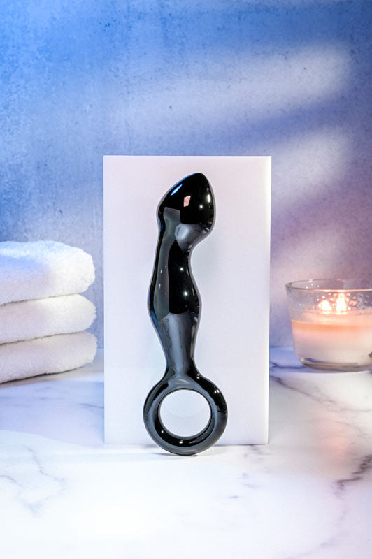 Adam & Eve ADAMS GLASS PROSTATE MASSAGER - Black Glass 16.6 cm Prostate Massager-AE-WF-9307-2