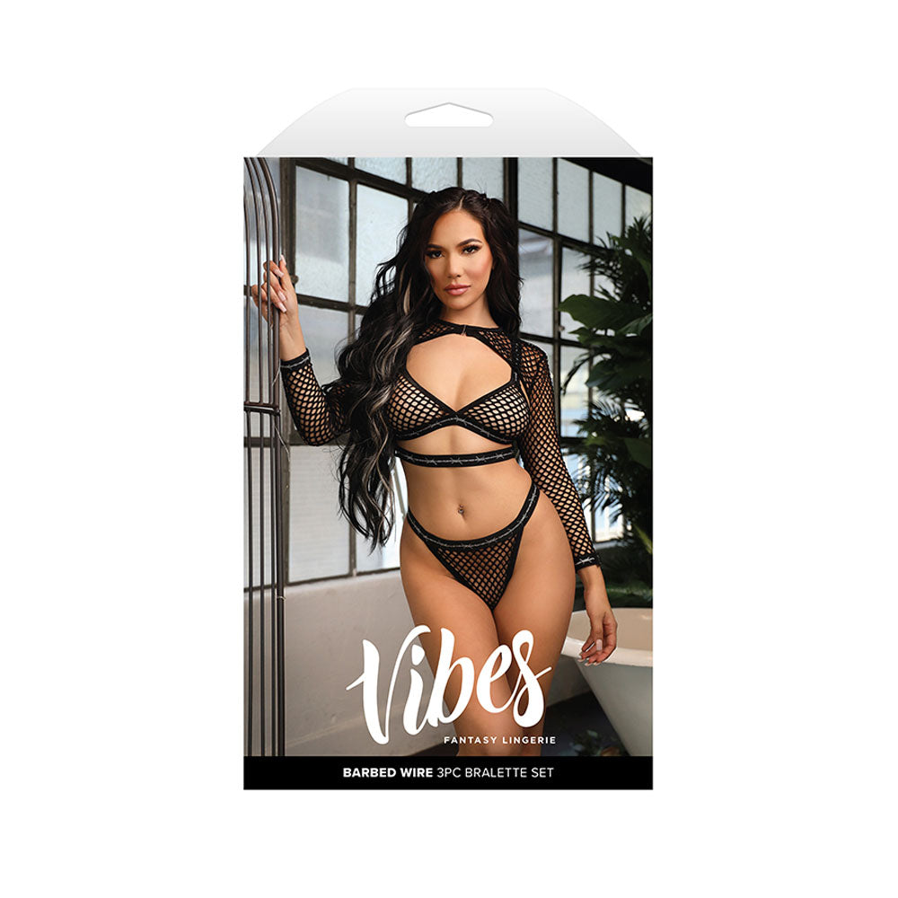 VIBES BARBED WIRE 3 Piece Bralette Set - M/L-(af988-ml-b)