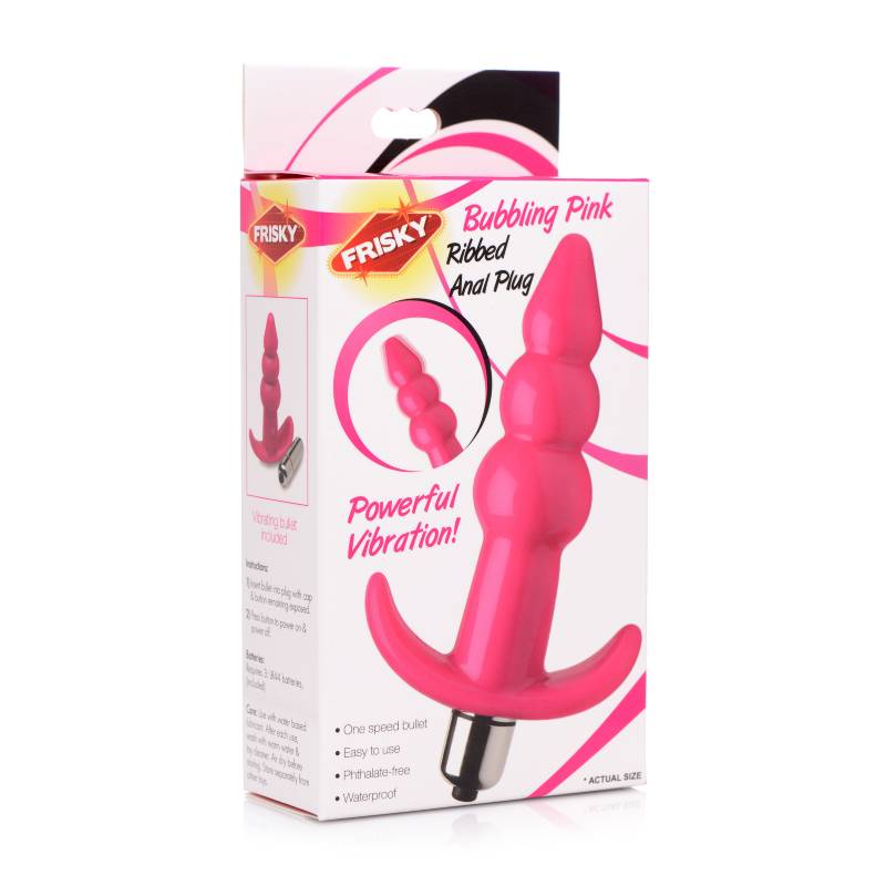 Frisky Ribbed Vibrating Butt Plug - Pink 10.9 cm Vibrating Butt Plug-AG295-PINK