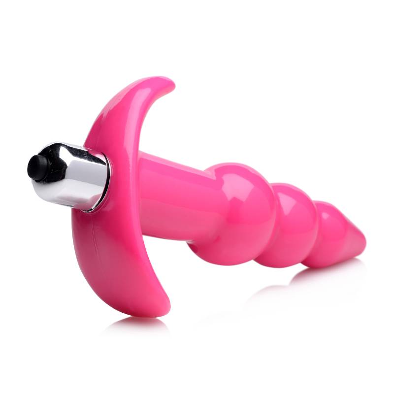 Frisky Ribbed Vibrating Butt Plug - Pink 10.9 cm Vibrating Butt Plug-AG295-PINK