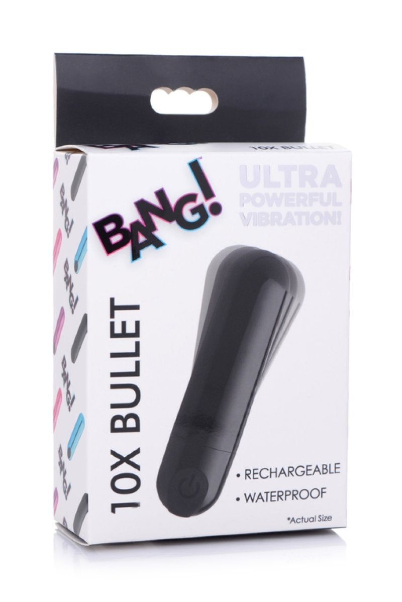 Bang! 10X Rechargeable Vibrating Metallic Bullet - Black-AG656-Black