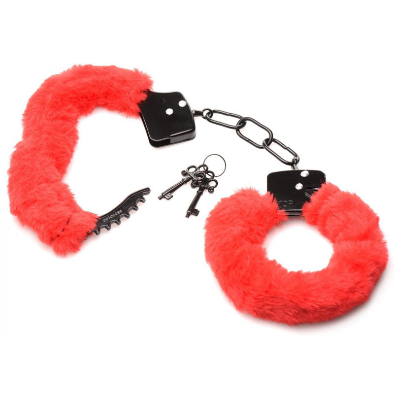 Master Series Cuffed in Fur - Red Fluffy Handcuffs-AG937-RED