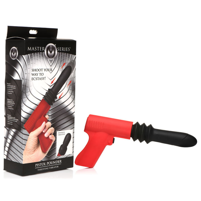 Master Series Pistol Pounder Thrusting Vibrator - Black/Red Thrusting Vibrator with Gun Handle-AH093