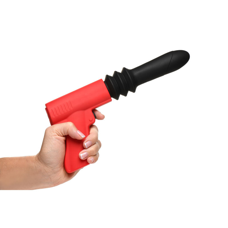 Master Series Pistol Pounder Thrusting Vibrator - Black/Red Thrusting Vibrator with Gun Handle-AH093