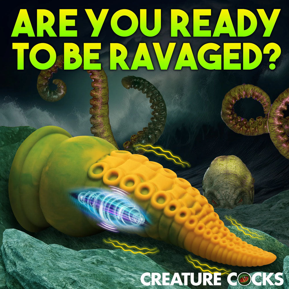 Creature Cocks Monstropus 2.0 Vibrating Tentacled Monster Silicone Dildo - Green/Yellow 18.5 cm USB Rechargeable Vibrating Fantasy Dildo