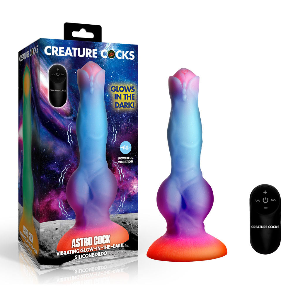 Creature Cocks Astro Cock - Glow In Dark 20.6 cm Vibrating Fantasy Dildo with Remote-AH809