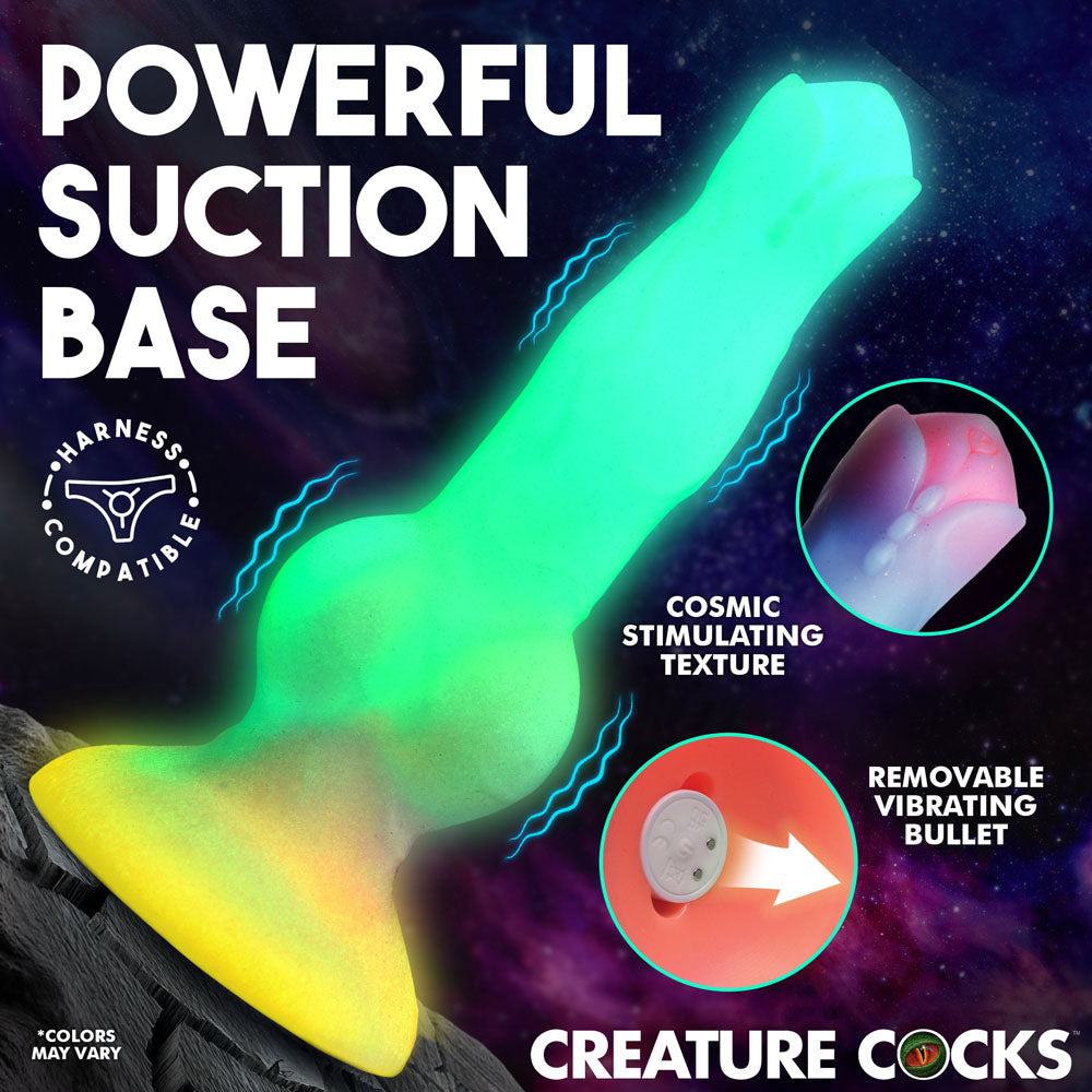 Creature Cocks Astro Cock - Glow In Dark 20.6 cm Vibrating Fantasy Dildo with Remote-AH809