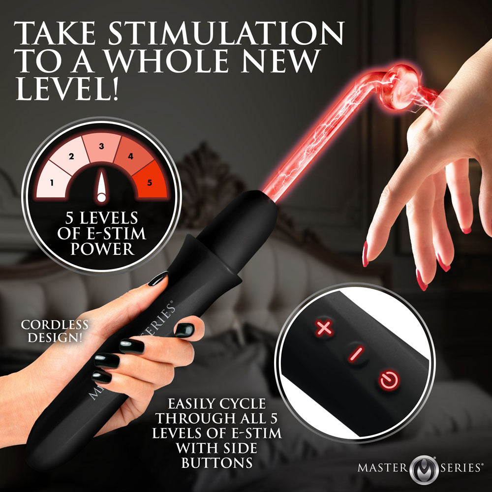 Master Series Electrawand - Black Rechargeable E-Stim Violet Wand with Attachments - AH855-BLACK