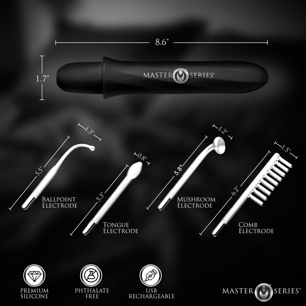 Master Series Electrawand - Black Rechargeable E-Stim Violet Wand with Attachments - AH855-BLACK